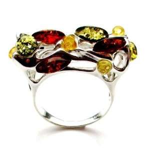   Multicolor Amber Sterling Silver Cobweb Stones Ring Graciana Jewelry