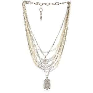  Sisi Amber Crystal Pearls and Chain Multi Strand Necklace 