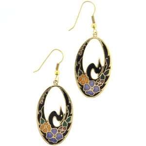 Gold Plated Cloisonne Black Swan with Black Background in Oval Shaped 