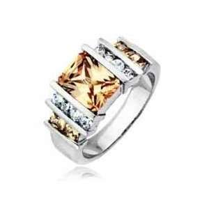    Silver CHAMPAGNE CITRINE Simulated Diamond Ring Size 10: Jewelry