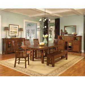   Solid Oak Trestle Dining Set with Storage Bench: Home & Kitchen