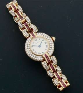Ladies Cartier Colisee 18k Gold Diamond Ruby Watch  