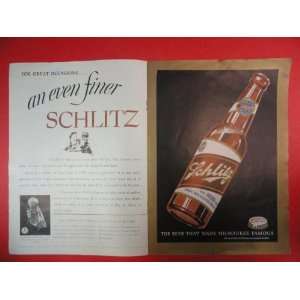 Schlitz Beer, Full 2 Page Center Fold  40s Print Ad,vintage Liberty 