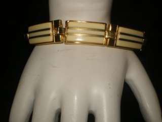 Vintage Goldtone IVORY Colored Double Striped Bracelet  