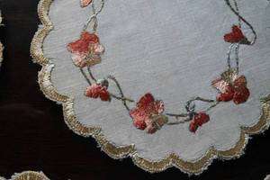   Society Silk Embroidered Coasters Doily Set Pansies Shamrocks  
