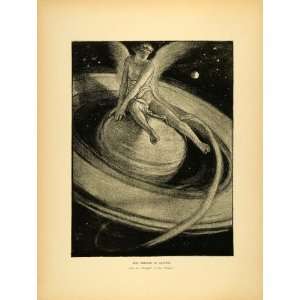  1887 Wood Engraving Angel Throne Saturn Elihu Vedder Art 