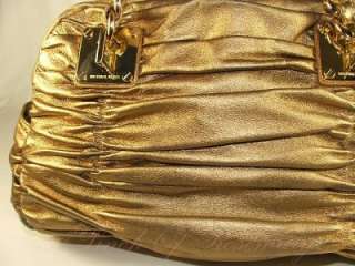 Michael Kors Webster Metallic Ruched Leather Satchel Bag Antique Brass 