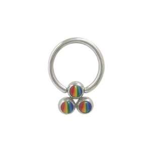   Bead Ring Surgical Steel with Triple Rainbow Bead   PFR321 Jewelry