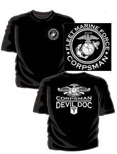 Fleet Marine Force Corpsman T Shirt   Black  