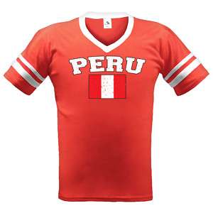 Peru Peruvian Country Flag Mens V Neck Ringer T Shirt  