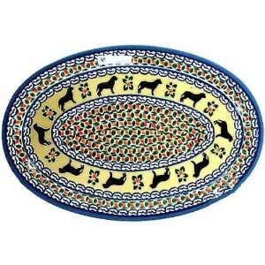  Polish Pottery Unikat Dog Pattern Oval Platter: Kitchen & Dining