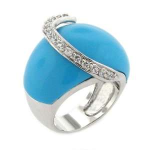  Seductive Glittery Curl   Large Dome Cocktail Ring with Turquoise 
