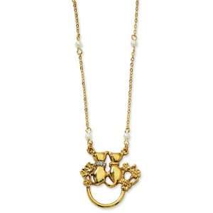 Gold tone Cats with Cultura Glass Pearls Eyeglass Holder 28in Necklace 