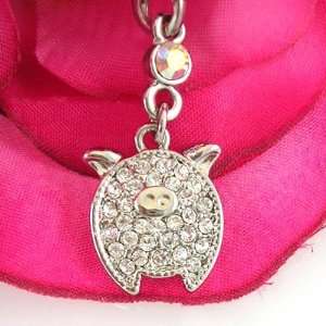  Cute Silver Pig Clear Crystals Cell Phone Charm Strap 