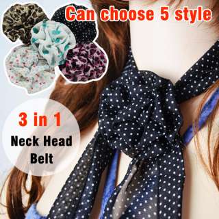 3in1 Silk Scarf Neck Head Wrap Belt w Flower Clip A008  