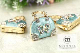 H356 Cute Lake Blue Crystal Handbag Purse Charms Pendants Beads (3 pcs 