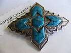 Sarah Coventry Inca Cross Pin Faux Turquoise Blue Insets Silvertone 