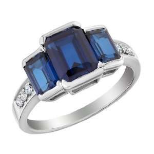  Three Stone Created Sapphire Ring with Diamonds 2.50 Carat 