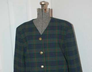 Allison Daley Womens Washable Deep Green Plaid Blazer Jacket Coat Size 