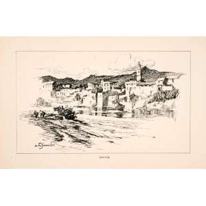  1905 Lithograph Gandia Valencia Spain Coastal Cityscape 