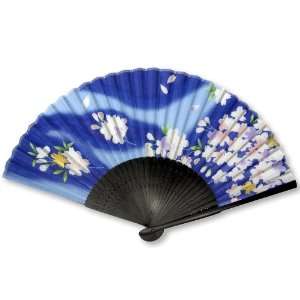   Blossom Painted Black Bamboo Wood Oriental Folding Fan