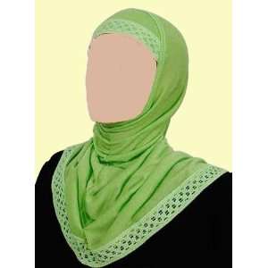  Light Green 1 Piece Al Amira Hijab with Crochet Trim 