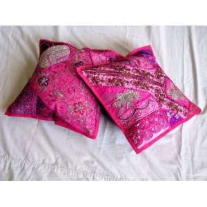  2 INDIA PINK VINTAGE BEDROOM DECOR PILLOWS CUSHIONS