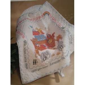  Stamped Cross Stitch Noahs Ark Baby Lap Quilt / Wall 