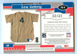 LOU GEHRIG 2002 LEAF CERTIFIED JERSEY CARD w/PINSTRIPE   #02/23  