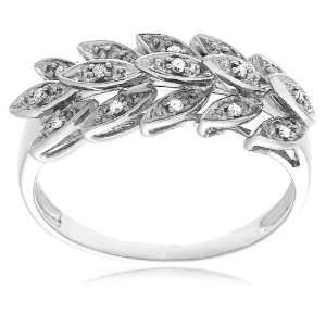  10k White Gold Leaf Design Diamond Ring, Size 7: Jewelry