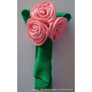  Roses Pink  Hair Clip   Made from Ribbon   3 Pink Roses in 