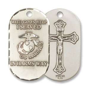 : Sterling Silver Medal Military Armed Forces Marines Pendant with 24 