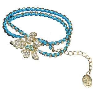 Crystal Flower Cubic Zirconia Blue Cord Double Wrapped Fashion 