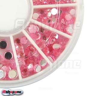 1100 pcs 6 Size Pink Round Glitter Nail Art Rhinestones Wheel  