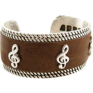  BRACELET SILVER BROWN LEATHER G CLEF Toys & Games