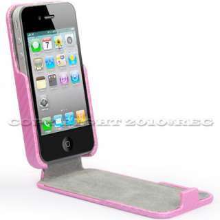 PINK LEATHER CASE+LCD COVER+STYLUS+EARBUD FOR IPHONE 4  
