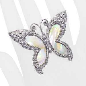  Mother of Pearl Butterfly Vintage Stretch Ring White 