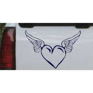 Navy 14in X 9.5in    Heart With Wings Girlie Car Window Wall Laptop 