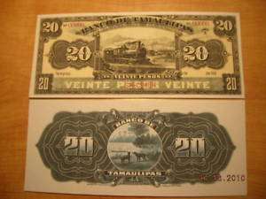 Copy Banco Tamaulipas Mexico 20 Money Replica Currency  