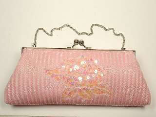 PINK Beads Satin Evening Clutch Purse Handbag Bag #463  