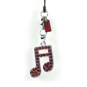  Luxury Cell Phone Charm, Music Note w/ Red stones Cell 