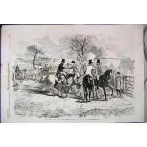  1856 Hunting Season Horses Men Country Scene Old Print 