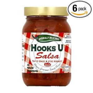 Hooks U Salsa, Hot, 16 Ounce (Pack of 6)  Grocery 