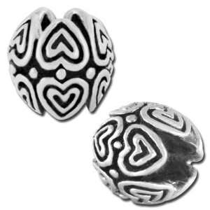  10mm Hearts Large Hole Bead   Rhodium Plated Jewelry