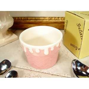  Baby Keepsake: Ceramic mini ice cream cone server pink   D 