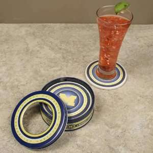 Michigan Wolverines 4 Pack Coasters with Tin Kitchen 
