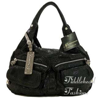 Makowsky Satchel Glove Leather STANTON Shimmer Pocket Tote Bag Black 