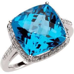  8.50 Ct Swiss Blue Topaz and 1/4 Cttw Diamond Ring in 14k 