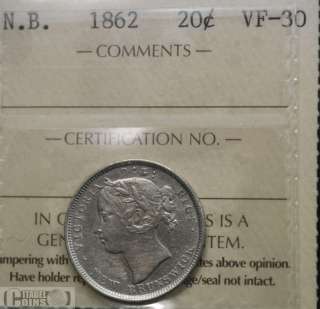 1862 New Brunswick 20 Cents ICCS VF 30  