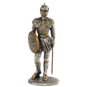  Figurine Medieval Warrior w/ Sword & Shield Pewter Made 